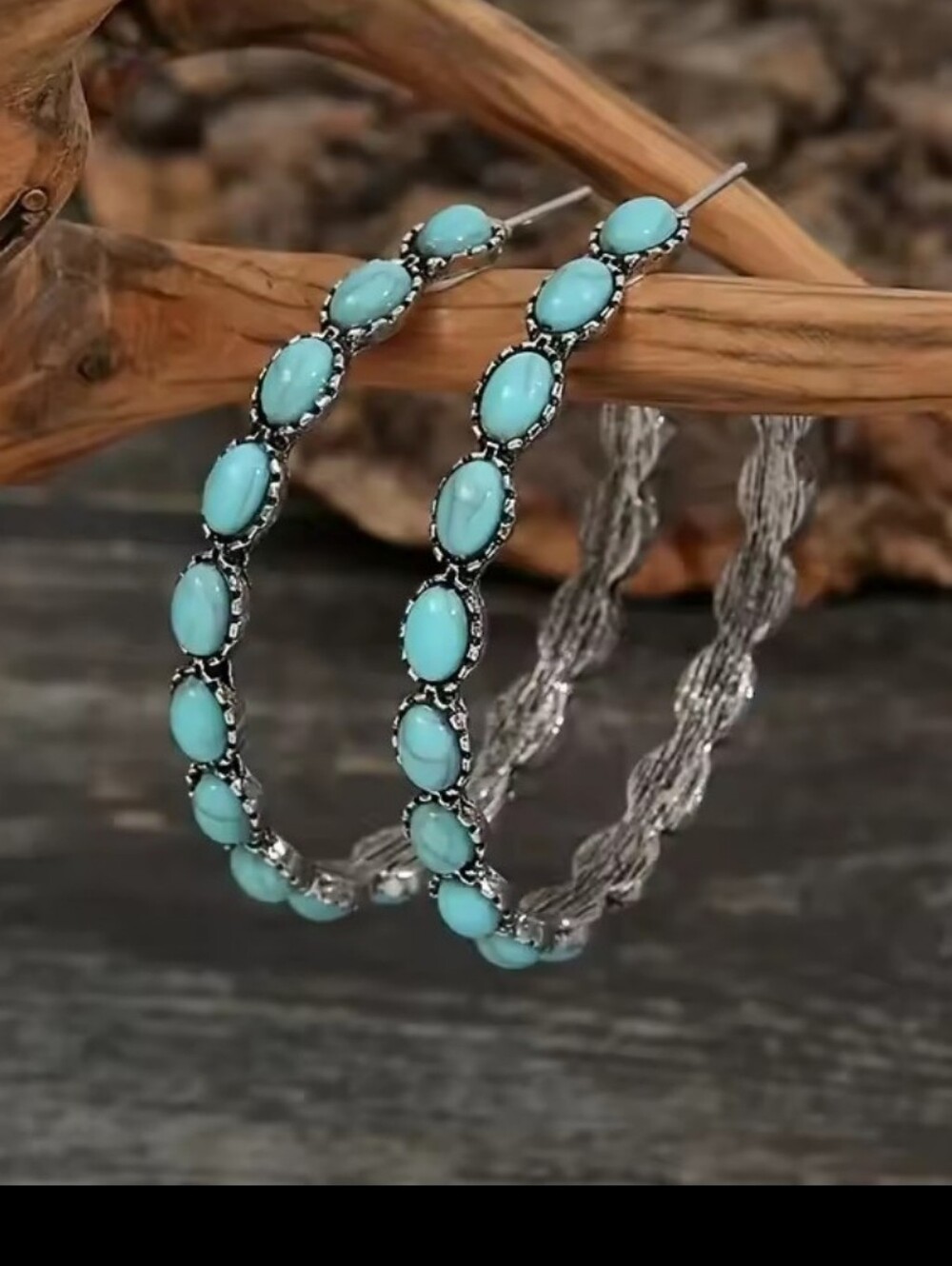Western Jewelry Bohemian Vintage Simulated Turquoise C Shaped Round Earrings